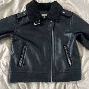 Silence + Noise Black Faux Leather Jacket with Shearling Collar